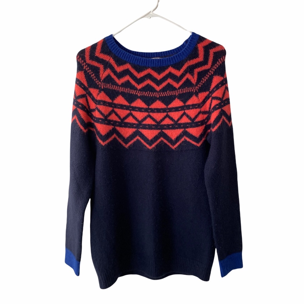 GAP Crewneck Fuzzy Sweater Blue Geometric Contrast Pattern Women's Small